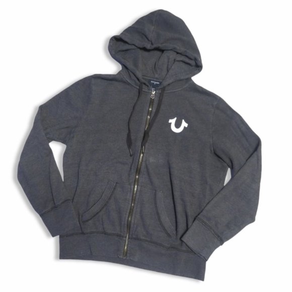 True Religion Grey Zip Up Hoodie Jacket 